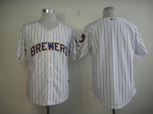 Brewers Blank White (blue strip) Stitched MLB Jersey - Click Image to Close
